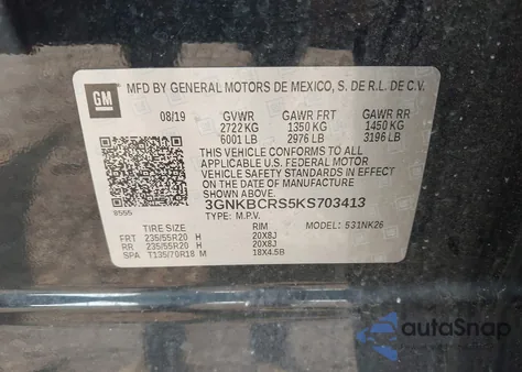 2019 Chevrolet Blazer from USA, damaged, VIN 3GNKBCRS5KS703413